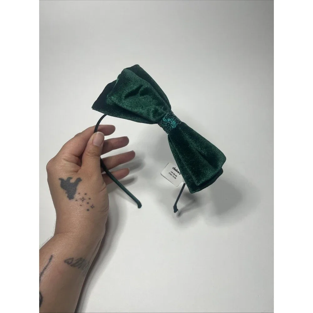Dark Green Velvet Bow Headband Hair Band Feom Claire’s